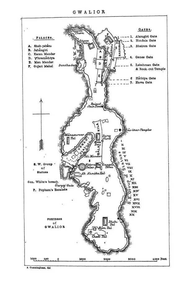 Map / plan of Gwalior Fort, Gwalior