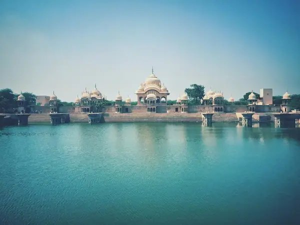 Kusum Sarovar — sacred reservoir with Rajasthani cenotaphs near Govardhan, Mathura