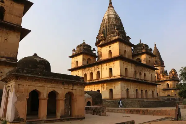 Chhatris (cenotaphs) on the Betwa River, Orchha, Niwari
