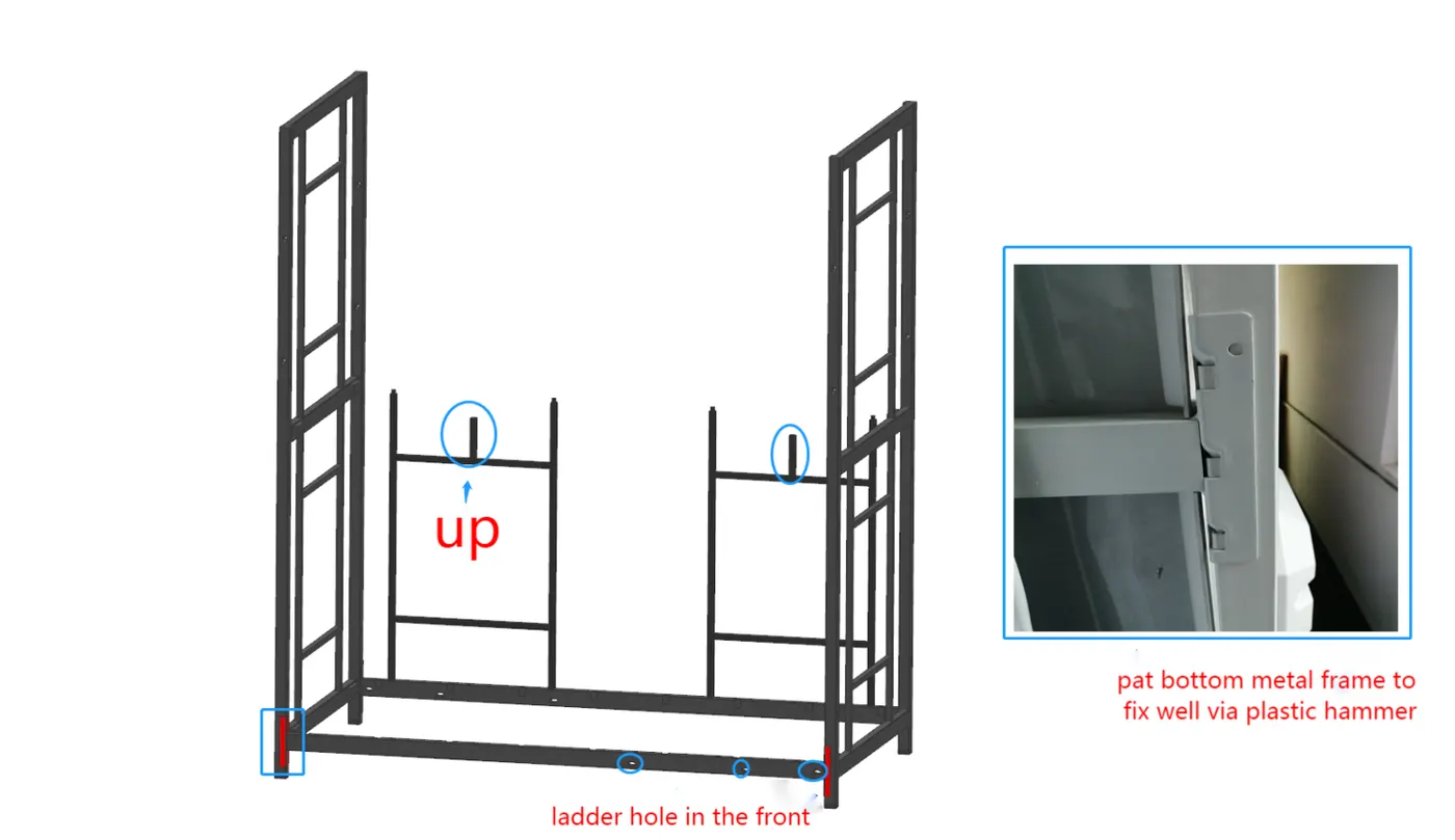 04. Assemble bottom metal frame and H shelf frame